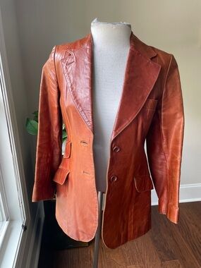 Leather Blazer Jacket in Cognac Brown